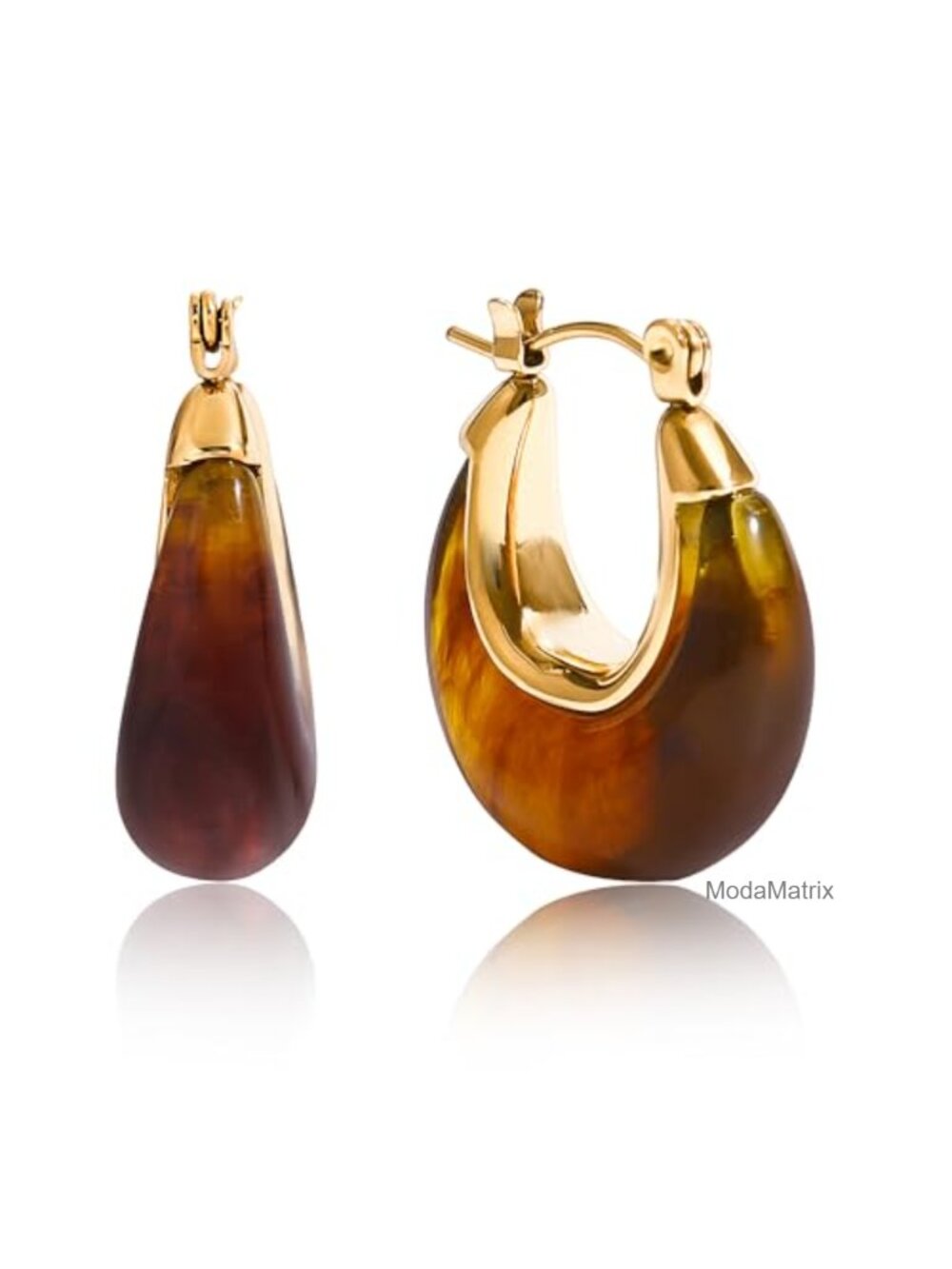 Chunky Oval Hoop Earrings Brass Resin Statement Daily Wear